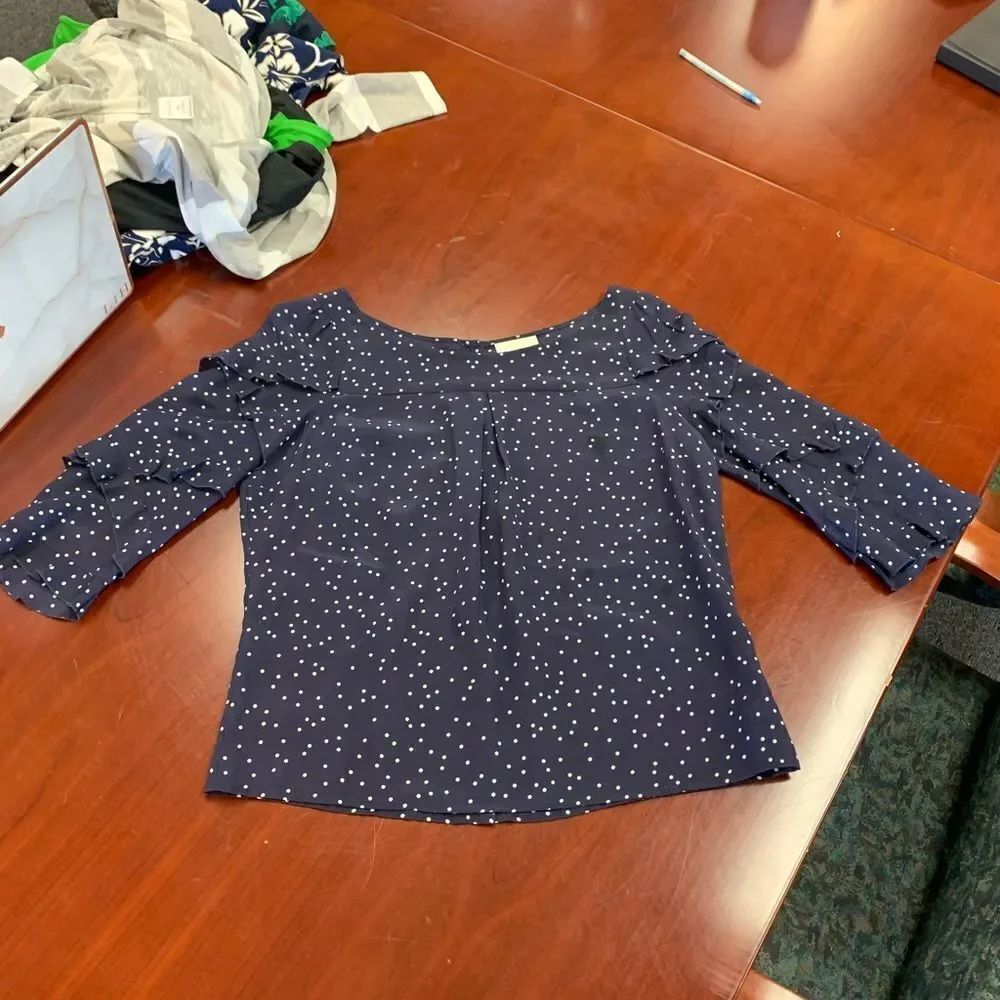Maeve Silk Polka Dot Ruffle Sleeve Blouse sz 0-4